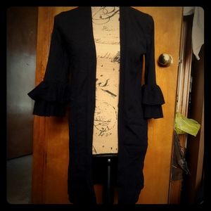 Long cardigan with ruffled sleeves